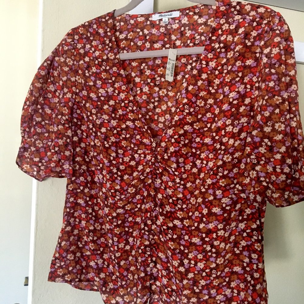 Silk Button-Sleeve Top in Spring Prairie